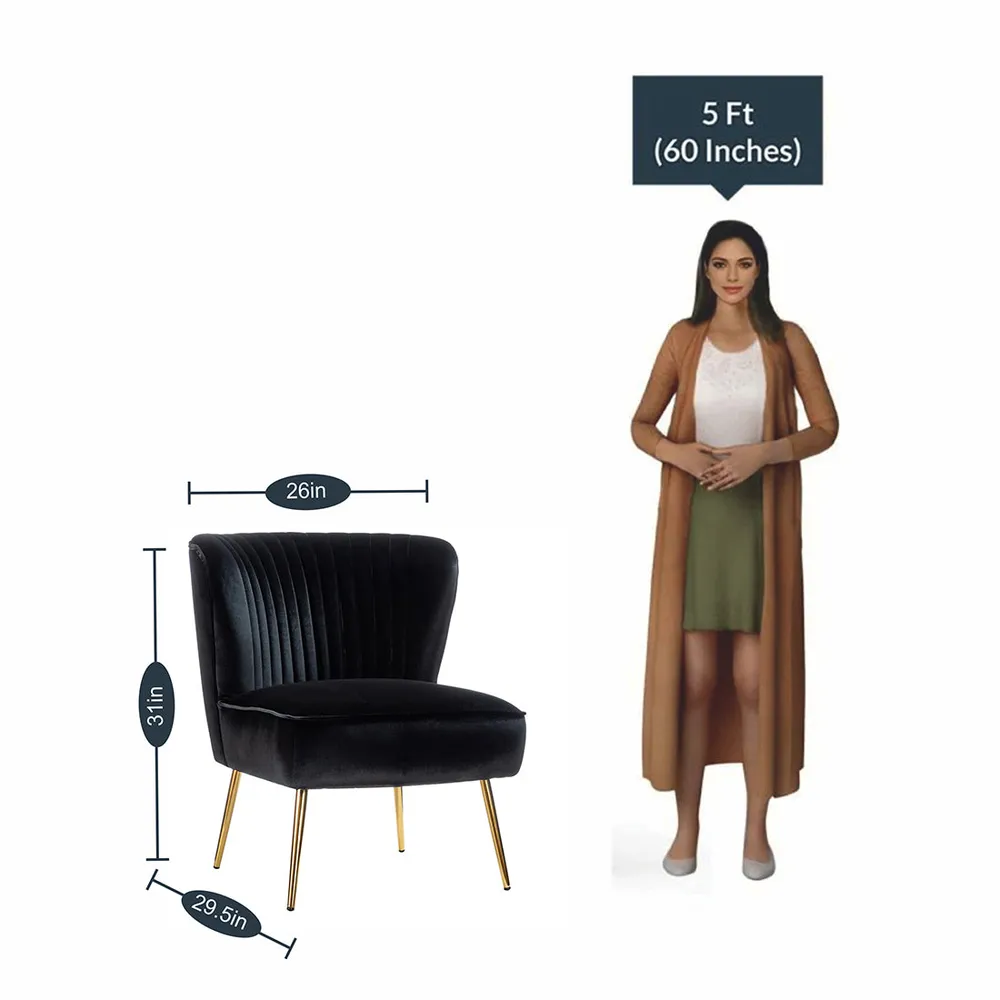Classic Curved Back Black Velvet Lounge Chair Single Piece