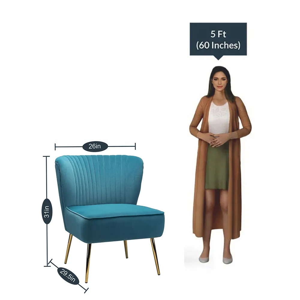 Classic Curved Back Blue Velvet Lounge Chair Single Piece