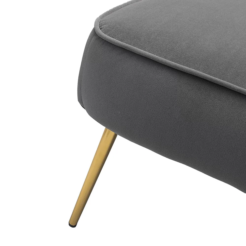 Classic Curved Back Grey Velvet Lounge Chair Single Piece