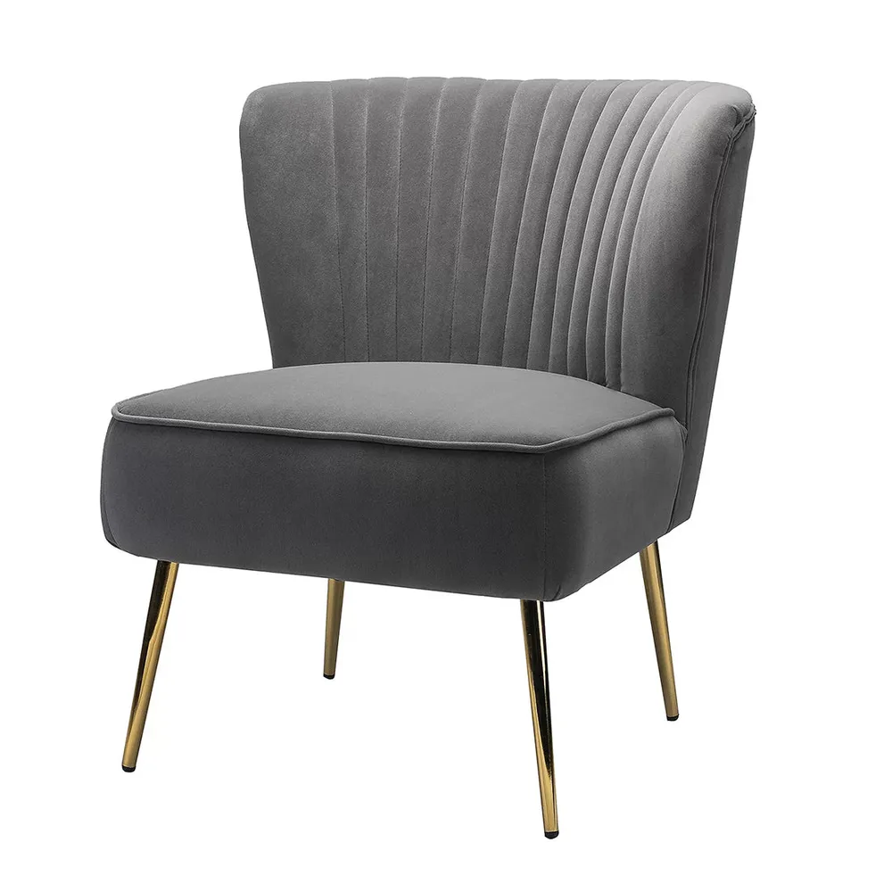 Classic Curved Back Grey Velvet Lounge Chair Single Piece
