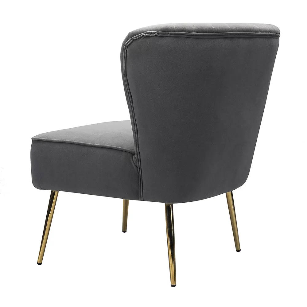 Classic Curved Back Grey Velvet Lounge Chair Single Piece