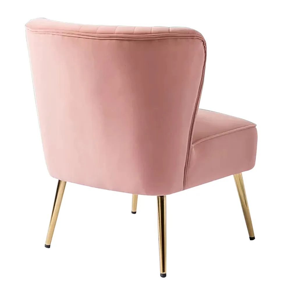 Classic Curved Back Pink Velvet Lounge Chair Single Piece