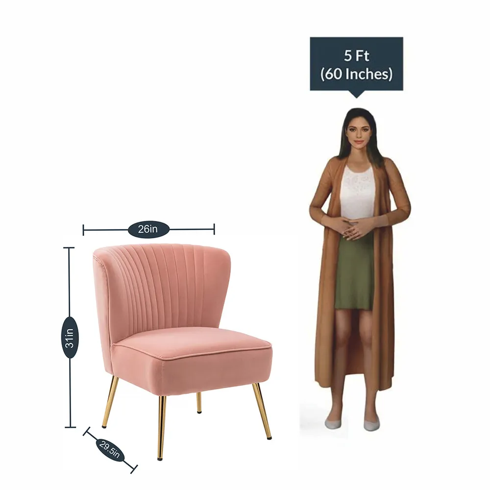 Classic Curved Back Pink Velvet Lounge Chair Single Piece