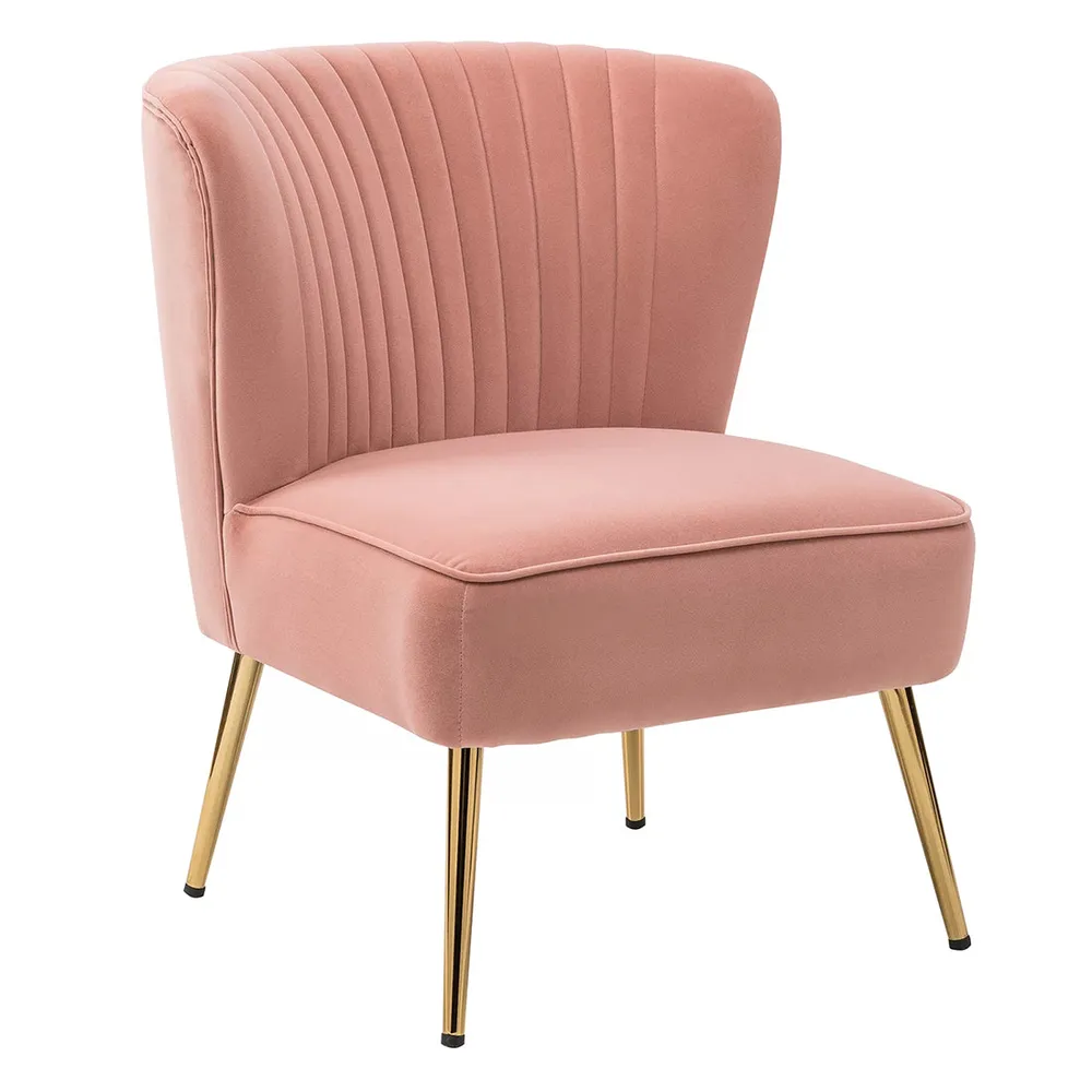 Classic Curved Back Pink Velvet Lounge Chair Single Piece