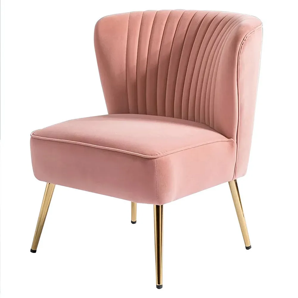Classic Curved Back Pink Velvet Lounge Chair Single Piece