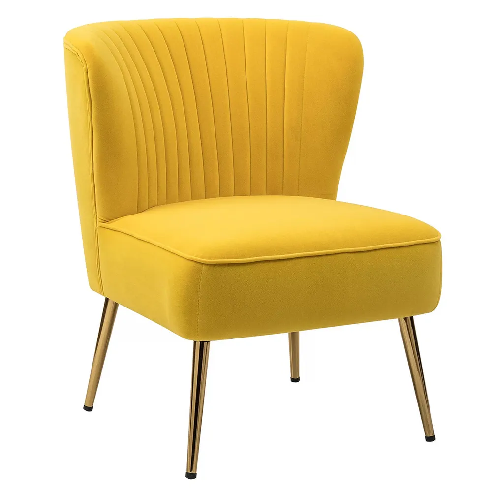 Classic Curved Back Yellow Velvet Lounge Chair Single Piece