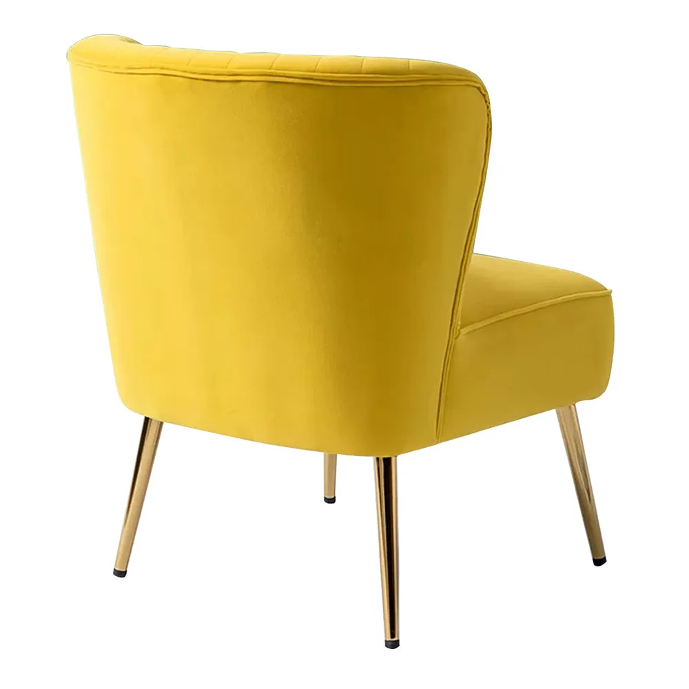 Classic Curved Back Yellow Velvet Lounge Chair Single Piece