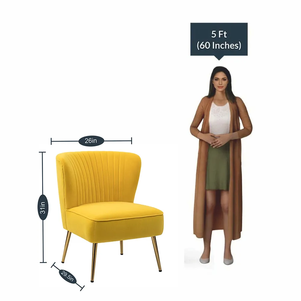 Classic Curved Back Yellow Velvet Lounge Chair Single Piece