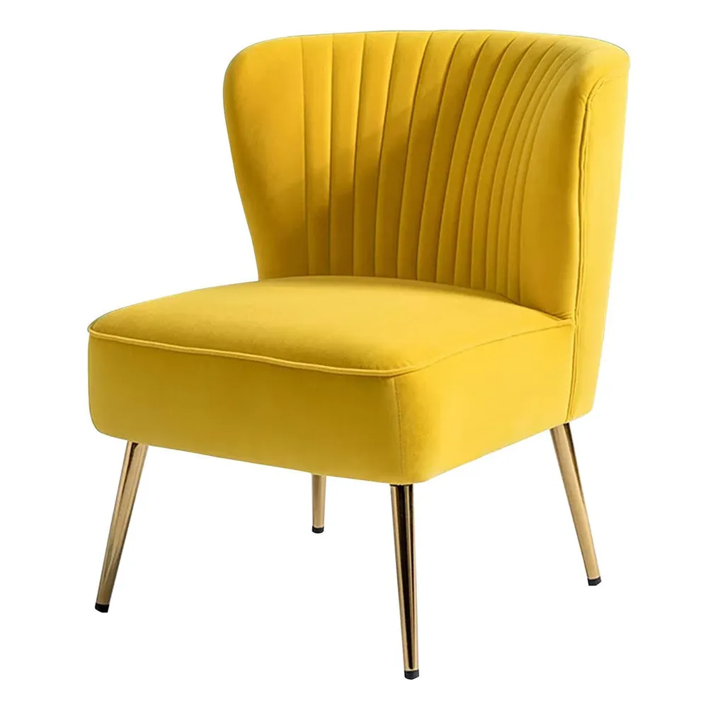 Classic Curved Back Yellow Velvet Lounge Chair Single Piece
