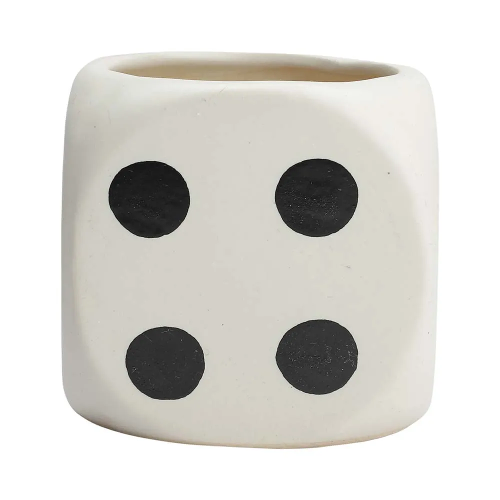 Classic Dice Shaped Black & White Ceramic Planters Set Of 2