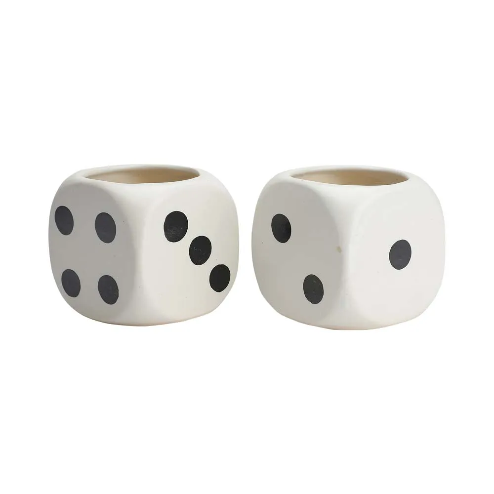Classic Dice Shaped Black & White Ceramic Planters Set Of 2