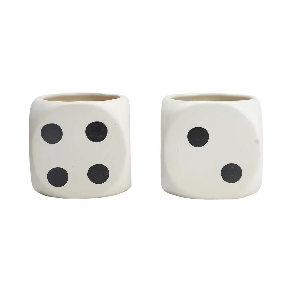 Classic Dice Shaped Black & White Ceramic Planters Set Of 2