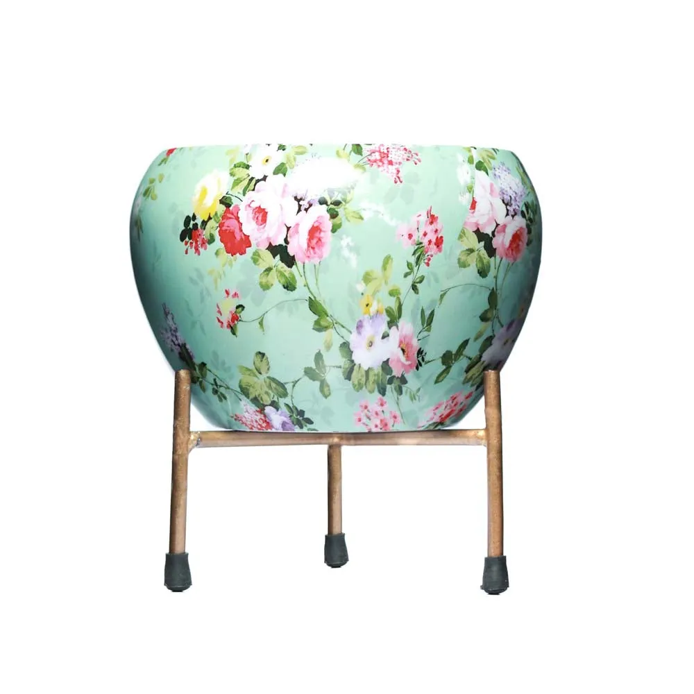 Classic Floral Green Resilient Metal Planter Stand Set of 2