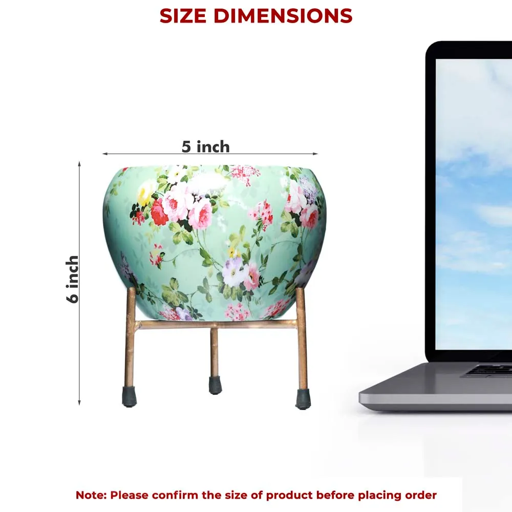 Classic Floral Green Resilient Metal Planter Stand Set of 2