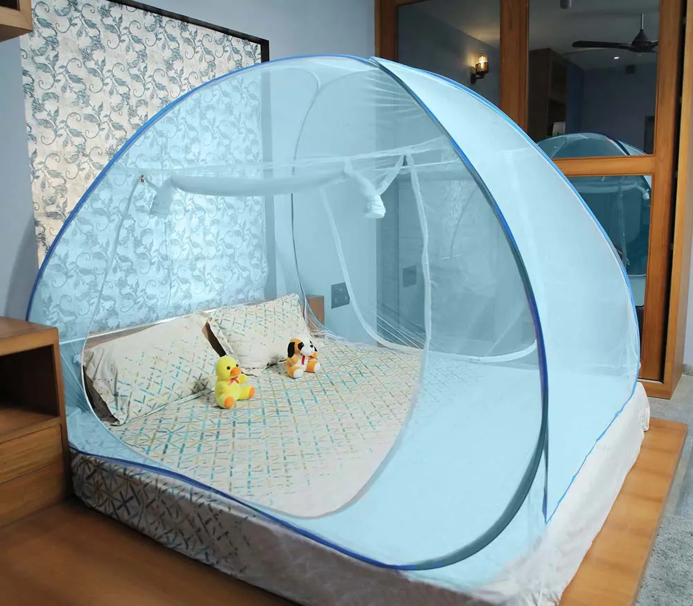 Classic Foldable King Size Double Bed Blue Polyester Mosquito Net