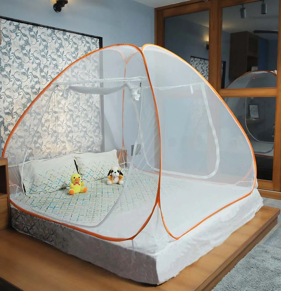 Classic Foldable King Size Double Bed Orange Polyester Mosquito Net