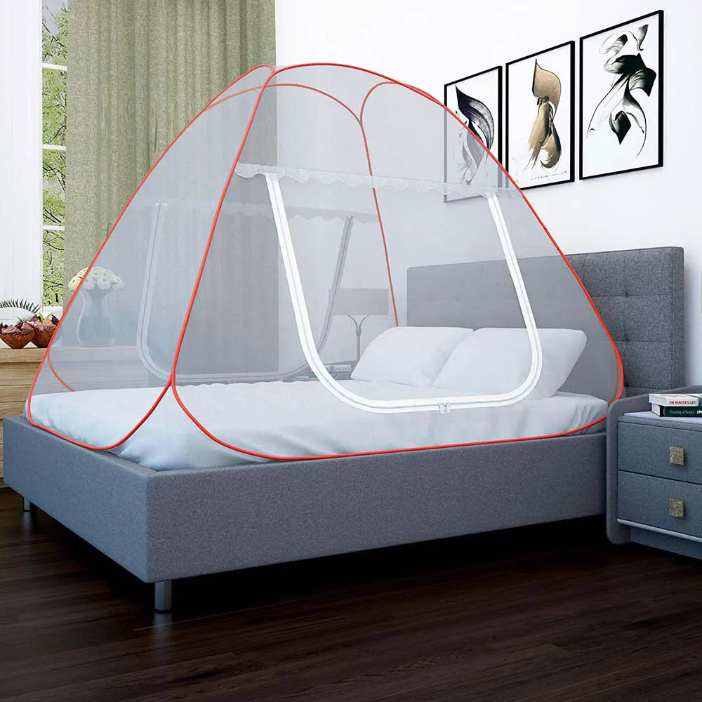 Classic Foldable King Size Double Bed Orange Polyester Mosquito Net