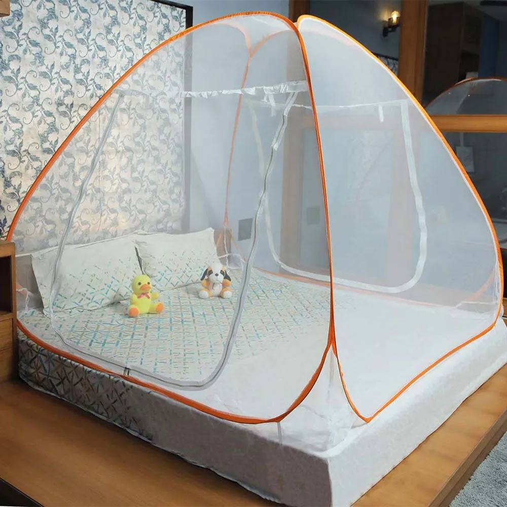 Classic Foldable King Size Double Bed Orange Polyester Mosquito Net