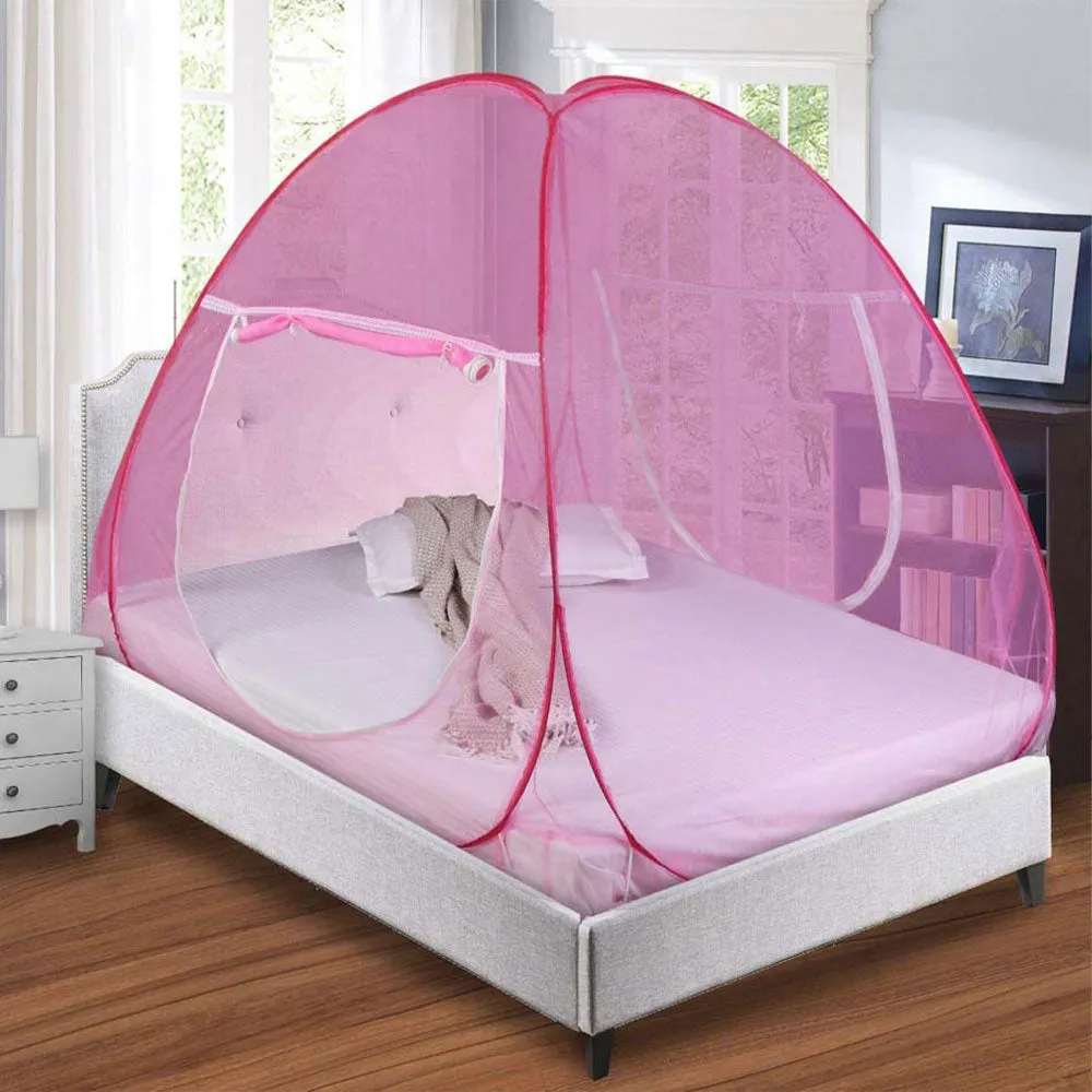 Classic Foldable King Size Double Bed Pink Polyester Mosquito Net
