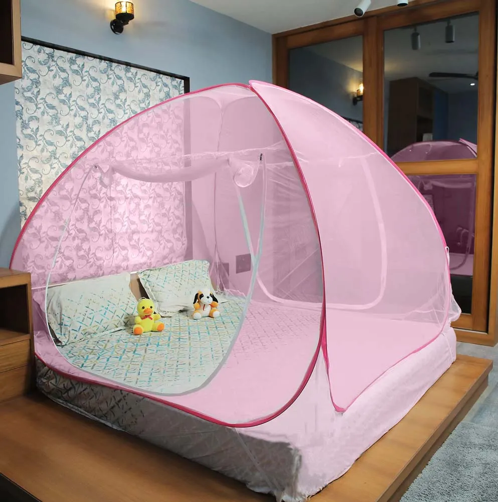 Classic Foldable King Size Double Bed Pink Polyester Mosquito Net