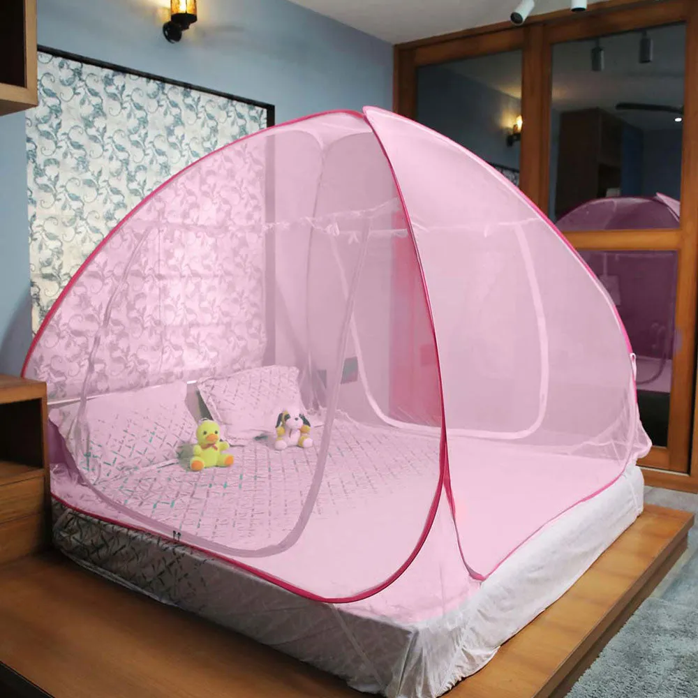 Classic Foldable King Size Double Bed Pink Polyester Mosquito Net