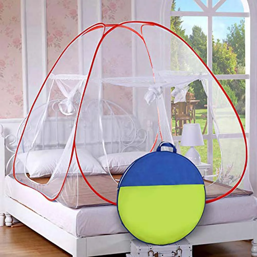 Classic Foldable King Size Double Bed Red Polyester Mosquito Net
