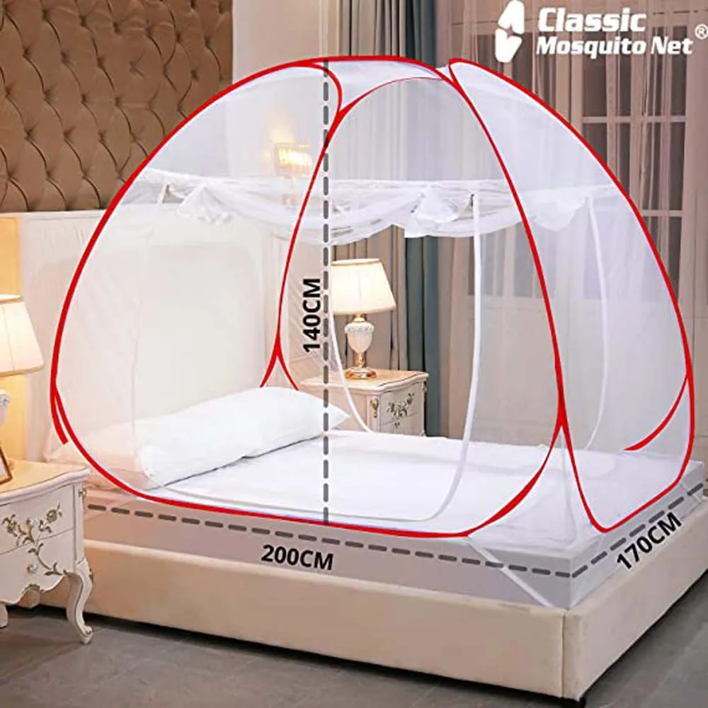 Classic Foldable King Size Double Bed Red Polyester Mosquito Net