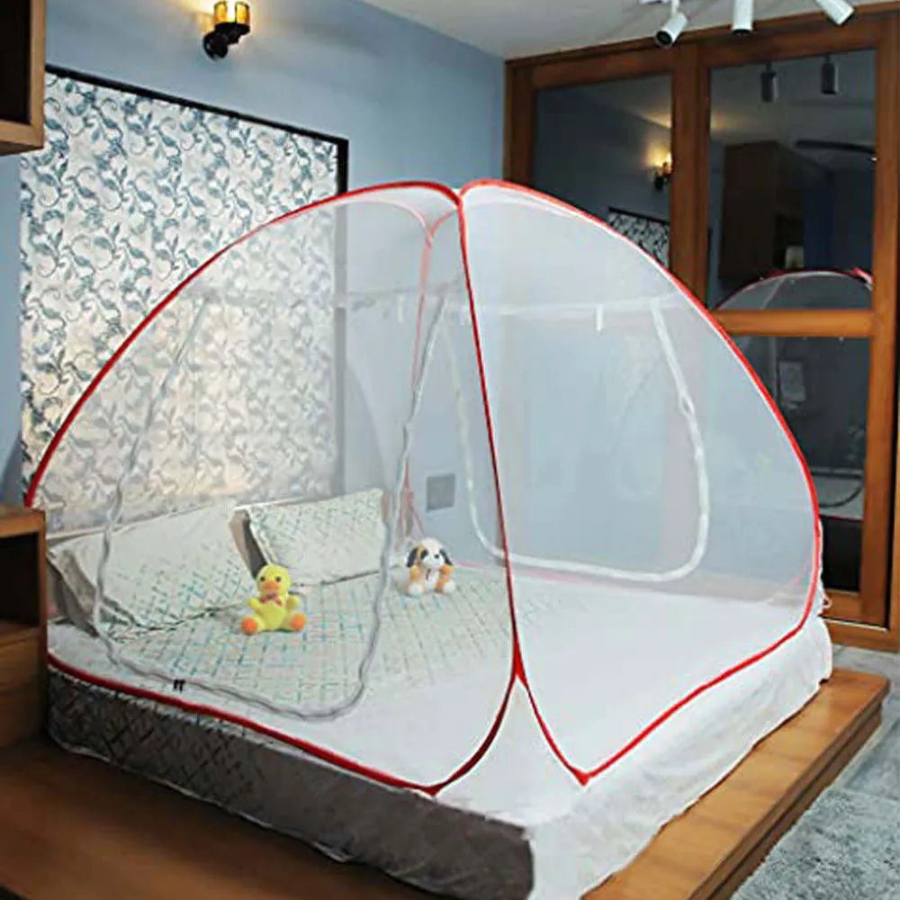 Classic Foldable King Size Double Bed Red Polyester Mosquito Net