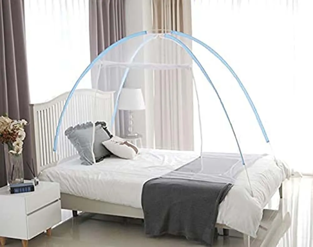 Classic Foldable Single Bed Blue Polyester Mosquito Net