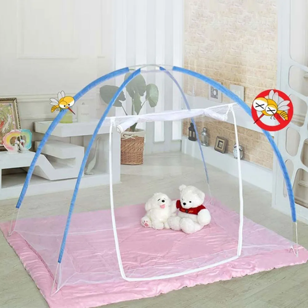 Classic Foldable Single Bed Blue Polyester Mosquito Net