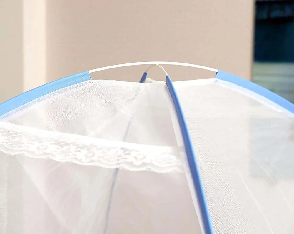 Classic Foldable Single Bed Blue Polyester Mosquito Net