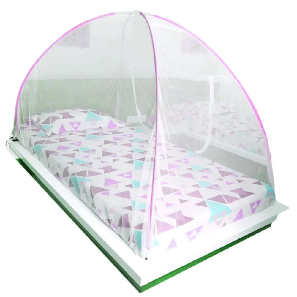 Classic Foldable Single Bed Pink Polyester Mosquito Net