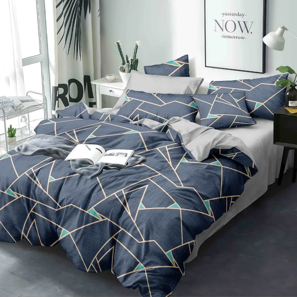 Classic Geometric Print Double Comforter (Blue)