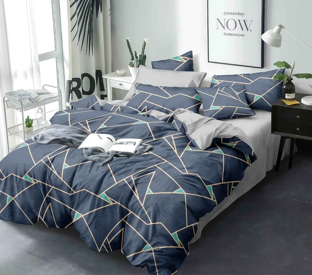 Classic Geometric Print Double Comforter (Blue)