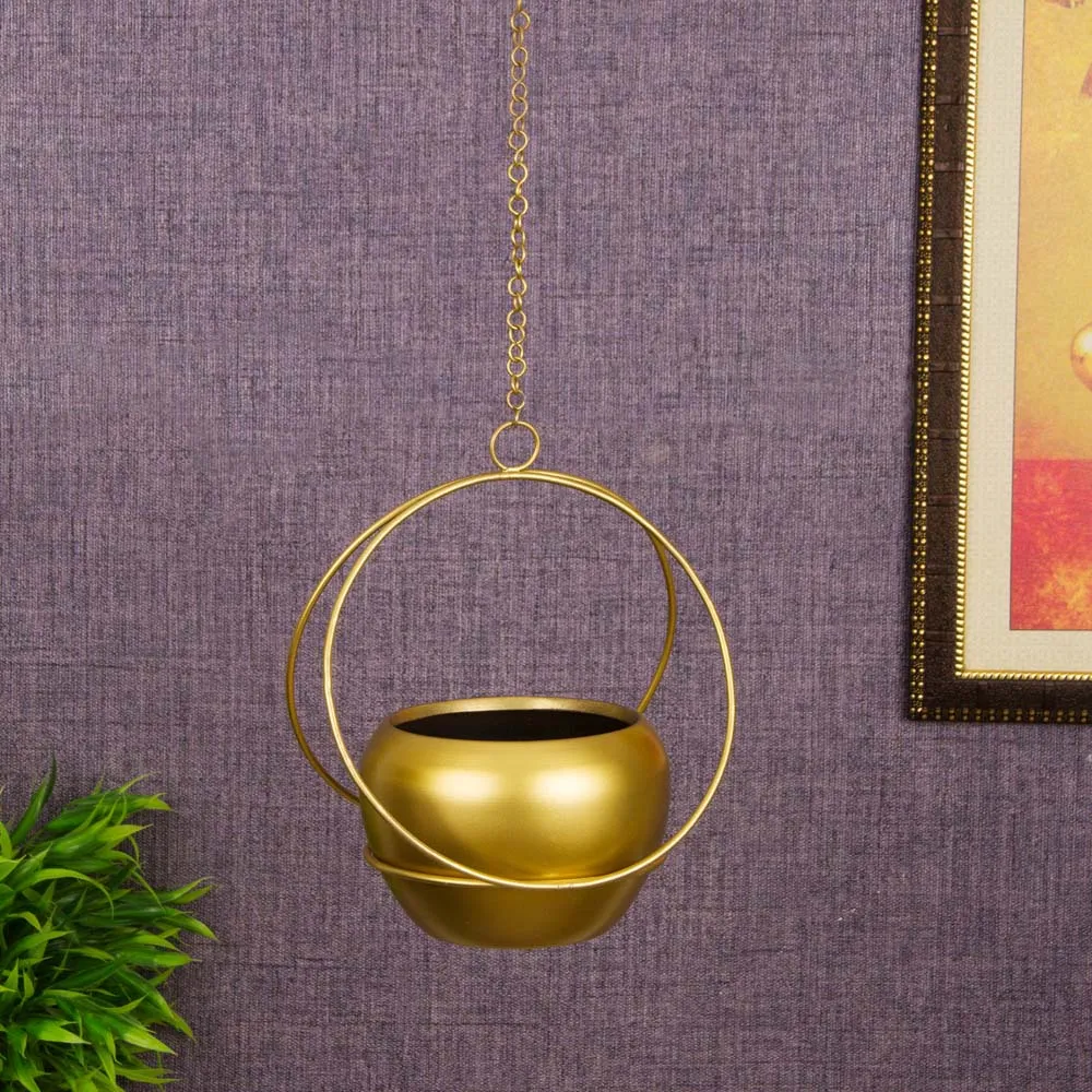 Classic Gold-Toned Solid Metal Hanging Planter