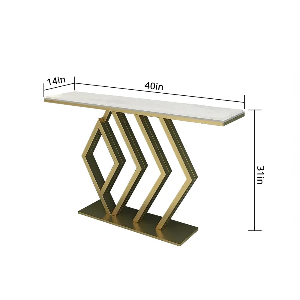 Classic Golden Console Table In Geometric Pattern