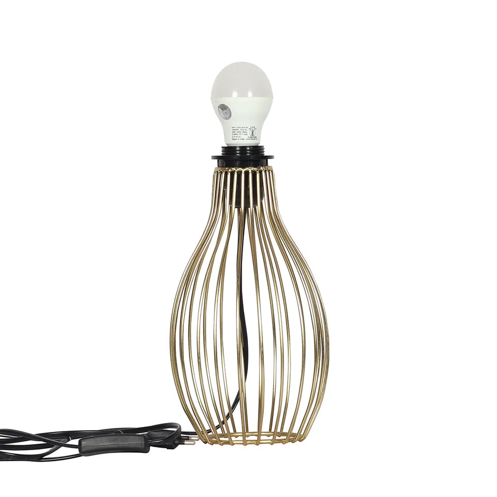 Classic Golden Metal Cage Table Lamp with Shade