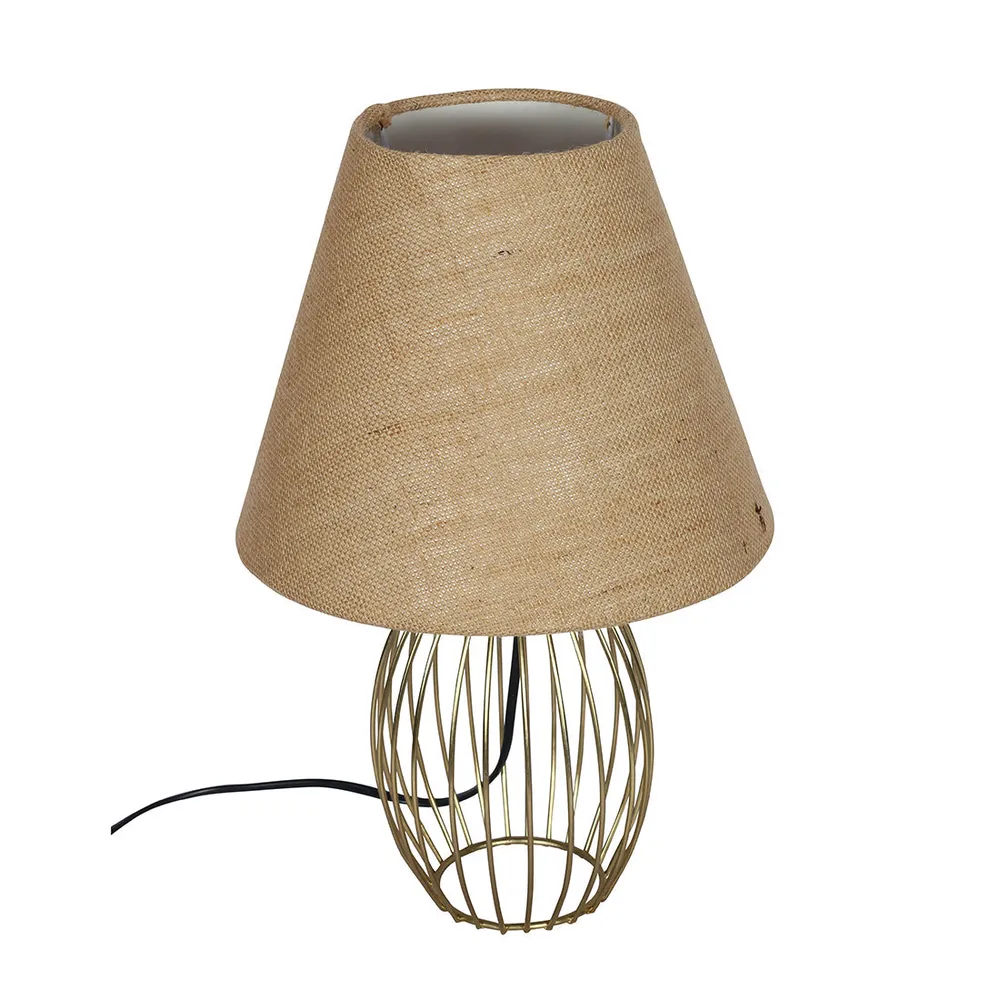 Classic Golden Metal Cage Table Lamp with Shade