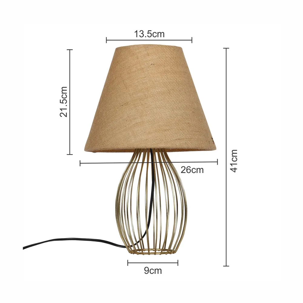 Classic Golden Metal Cage Table Lamp with Shade