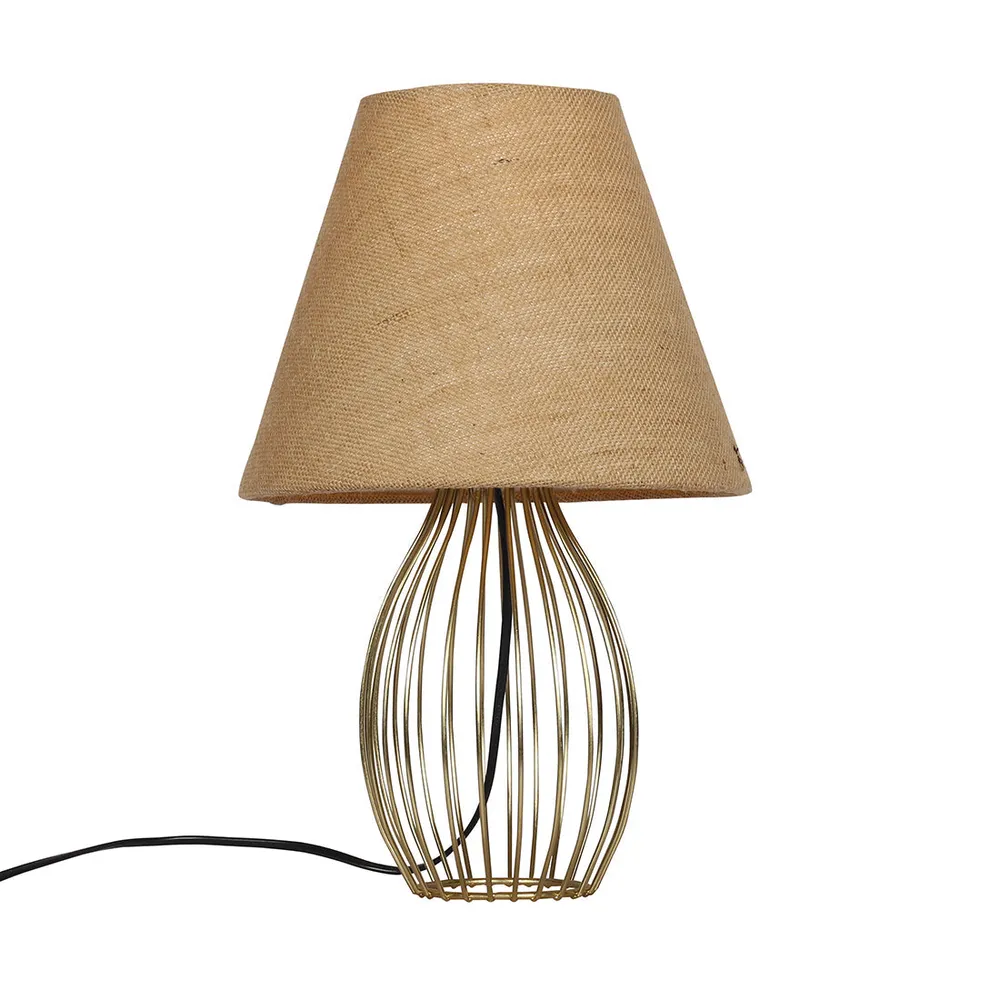 Classic Golden Metal Cage Table Lamp with Shade