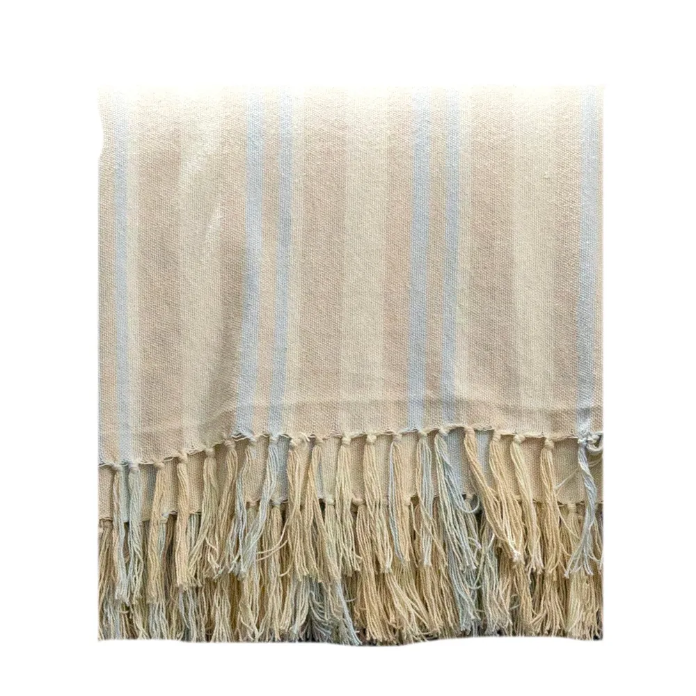 Classic Gray and Sky Blue Striped Linen Throw
