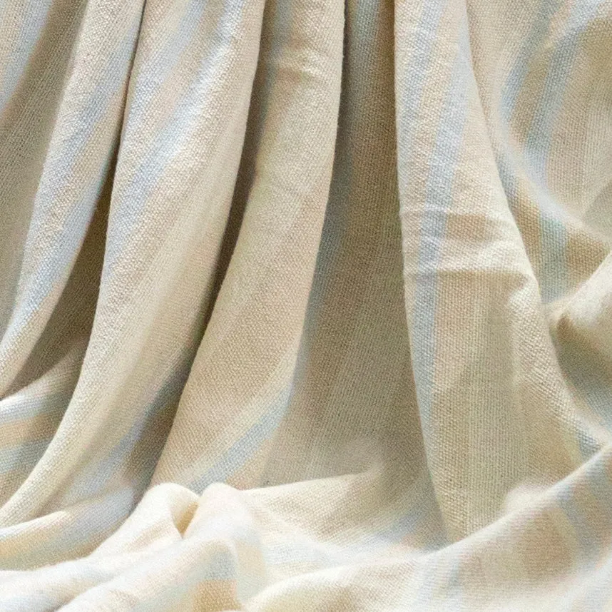 Classic Gray and Sky Blue Striped Linen Throw