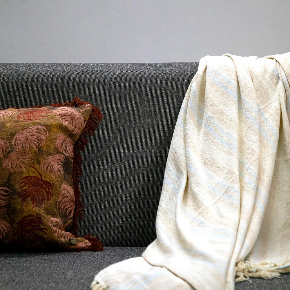 Classic Gray and Sky Blue Striped Linen Throw