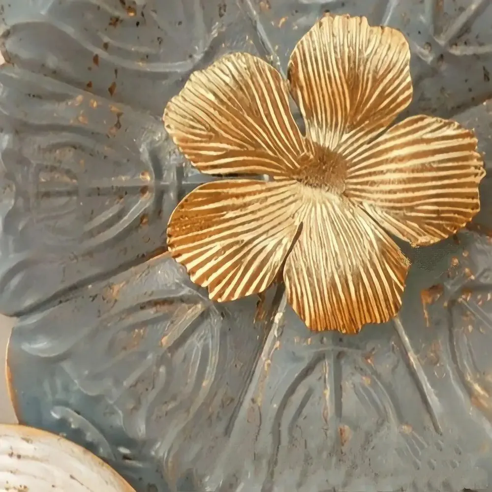 Classic Gray And White Floral Metal Wall Art Decor