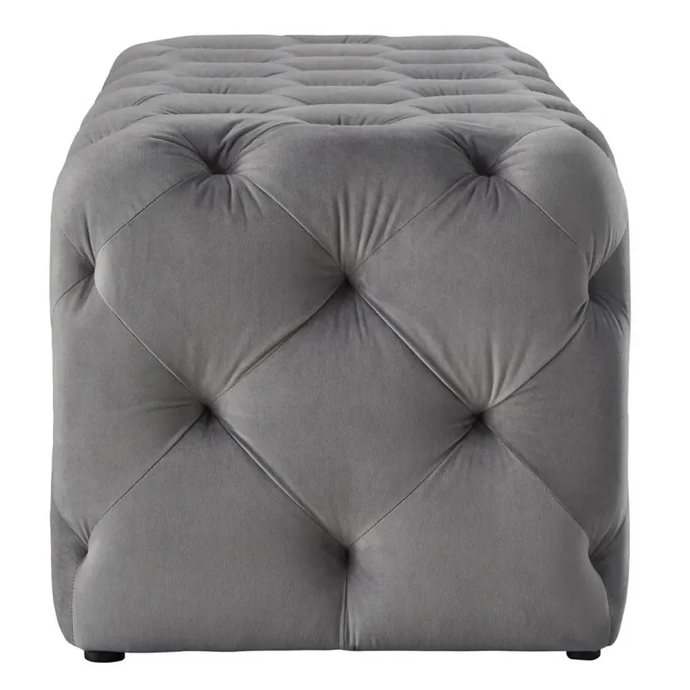 Classic Grey Resilient & Super Soft Luxurious Tufted Velvet Upholstered Bench