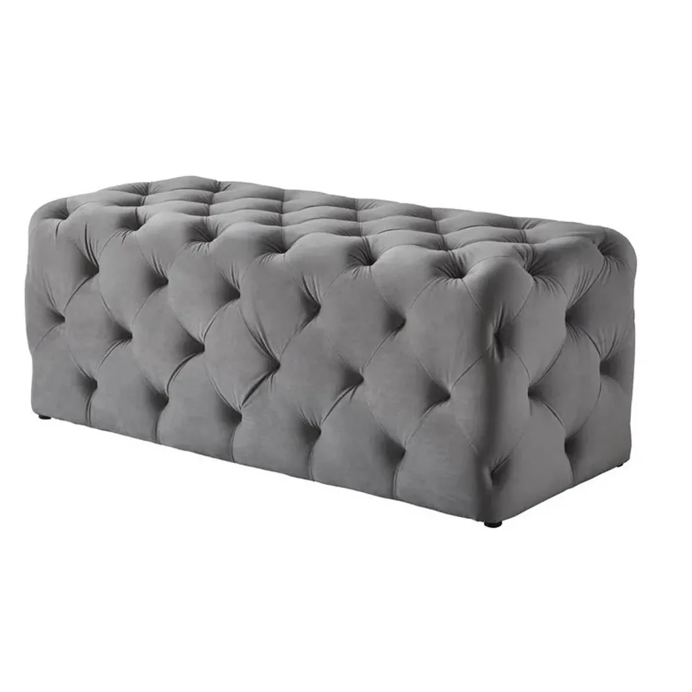 Classic Grey Resilient & Super Soft Luxurious Tufted Velvet Upholstered Bench