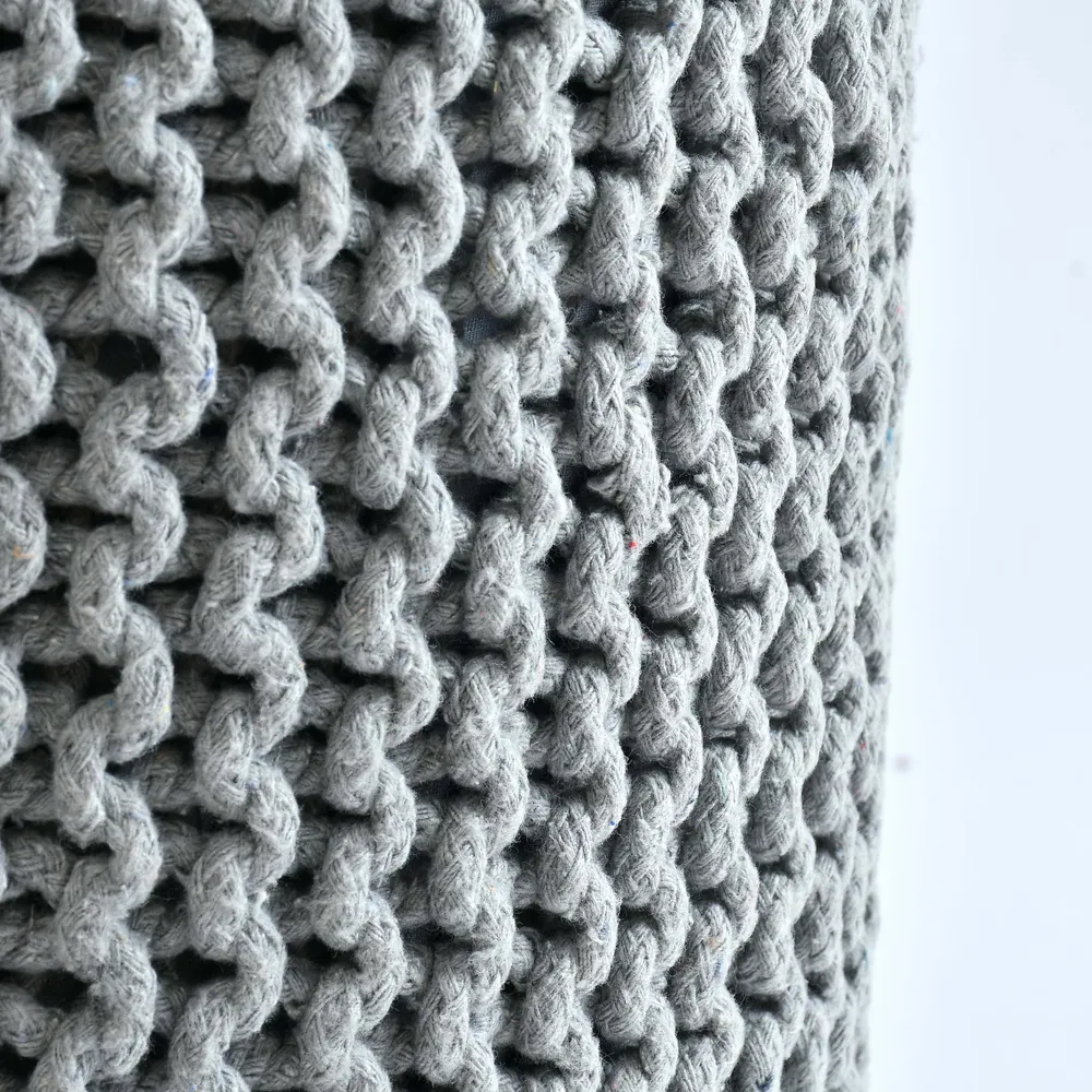 Classic Grey Solid Cotton Knitted Pouffe