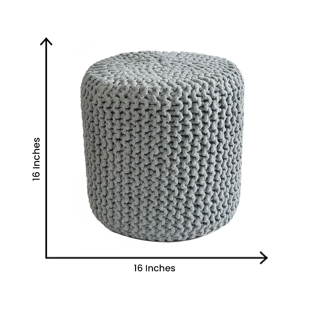 Classic Grey Solid Cotton Knitted Pouffe
