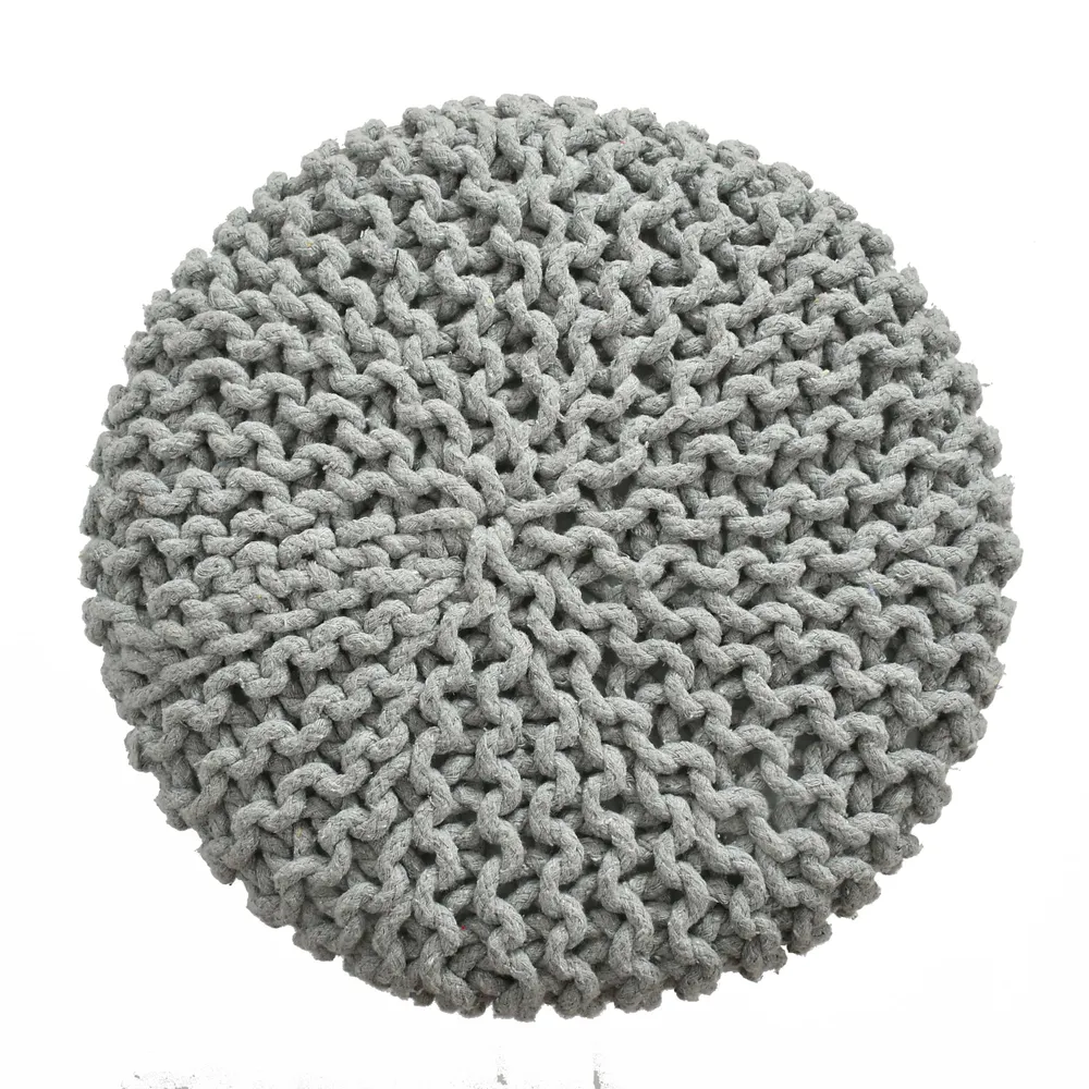 Classic Grey Solid Cotton Knitted Pouffe