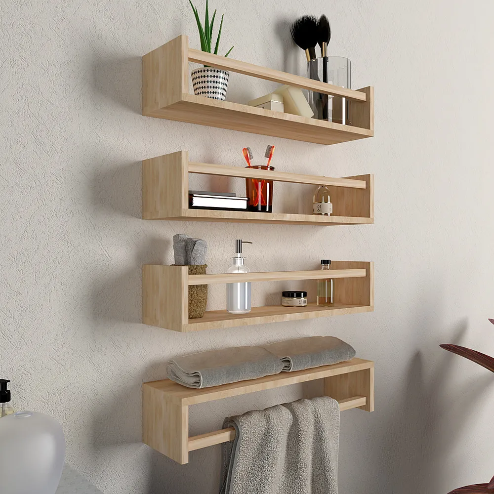 Classic Horizontal Oak Finish Wall Shelf
